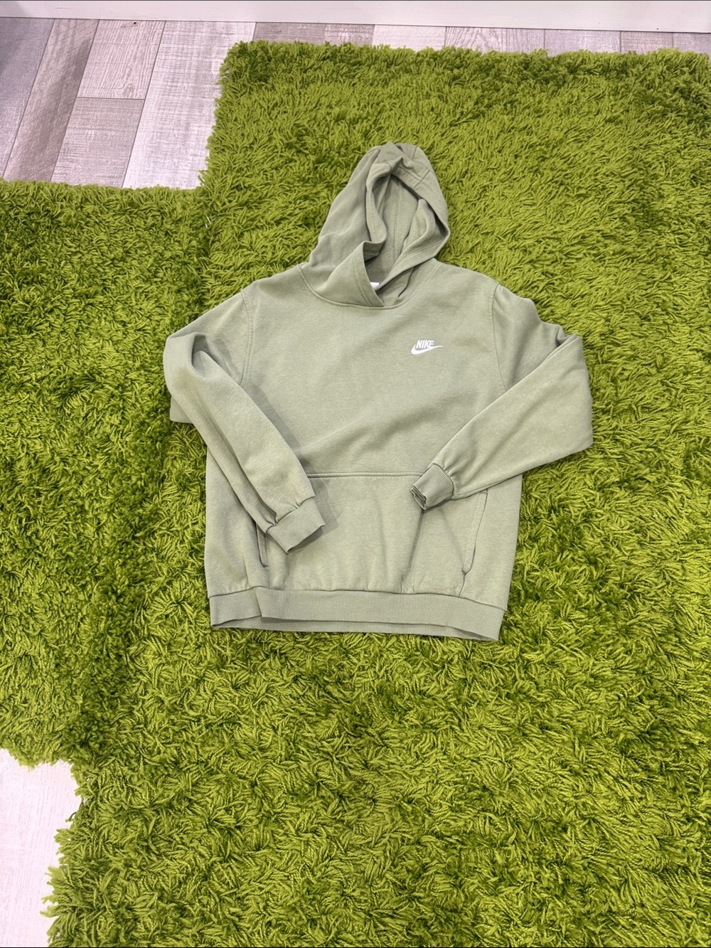 Nike Light Olive Green Pullover Hoodie with White Logo